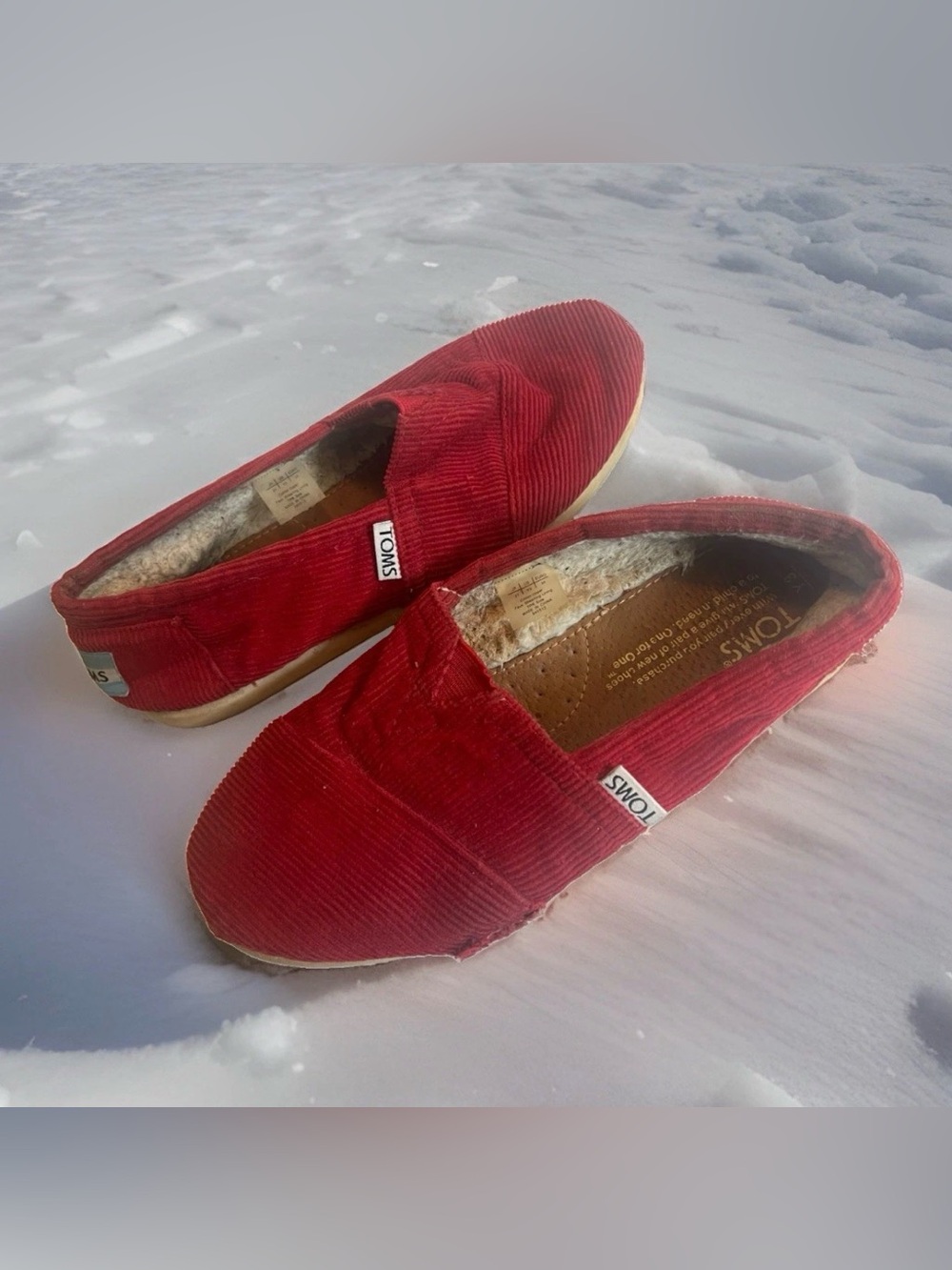 Toms Red Corduroy Slip-On Shoes